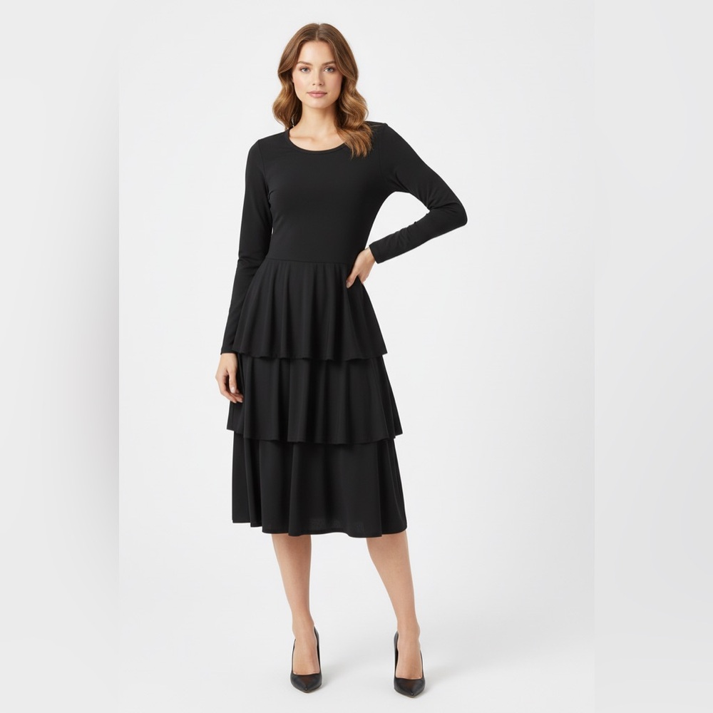 LuLaRoe Georgia • Tiered Midi Dress • Solid Black • Vintage